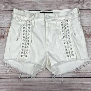 Express White Lace Up Shortie High Rise Shorts 0